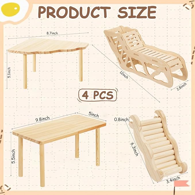 BreezeHug 4 Pcs Hamster Platform Hideout Wooden Tunnel Ladder Playhouse Hamster Game Climbing Toy with Platform Cage Accessories for Pets Dwarf Syrian Mice Degus Gerbils Squirrel(Tunnel)