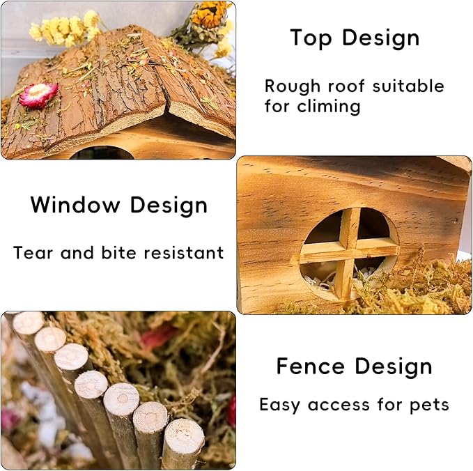 Hamiledyi Hamster Hideout Wooden Hamster House and Bridge with Windows Habitats Decor for Rat Gerbils Mice Playing Hiding