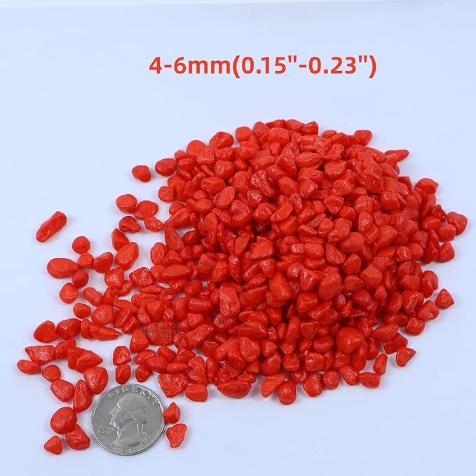 Colored Aquarium Gravel,Colorful Pea Gravel,Garden Rocks,Decorative Stones Rocks for Fish Tank,Aquarium,Fairy Garden Decor,Planters,Vase Fillers,Landscaping,1 Pound (Red, 4-6mm)