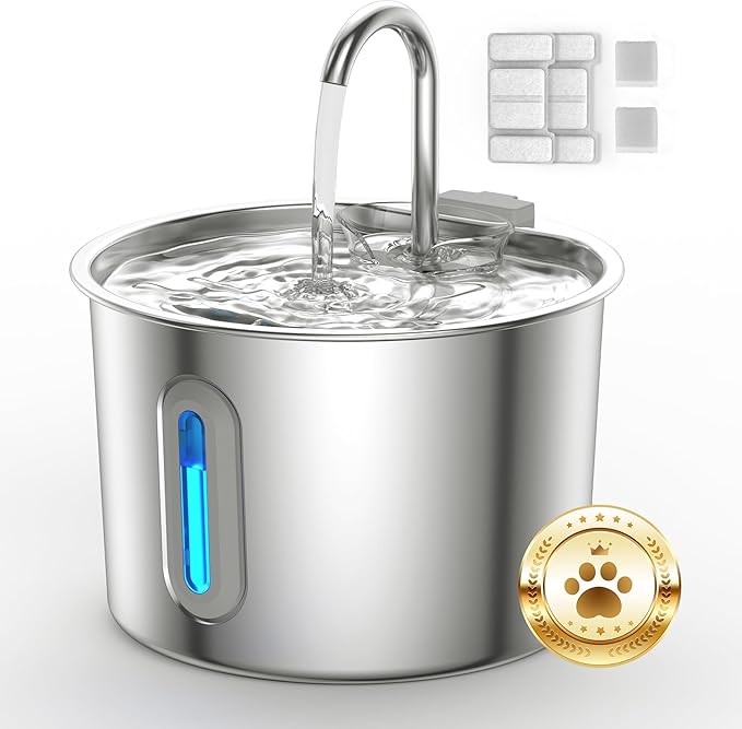 Cat Water Fountain,74oz/2.2L Cat Fountain Stainless Steel for Drinking Indoor,Ultra Quiet Pet Water Dispenser for Cat& Small Animals (2.2L cat Water Fountain)