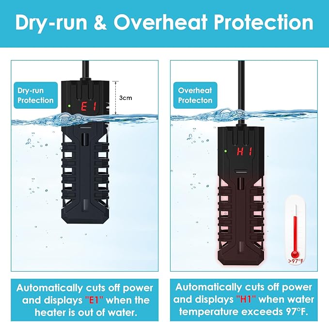25W Aquarium Heater, Adjustable Small Fish Tank Heater, with Digital Display, Overheat Protection & Dry Run Protection, for 1-5 Gallon Water