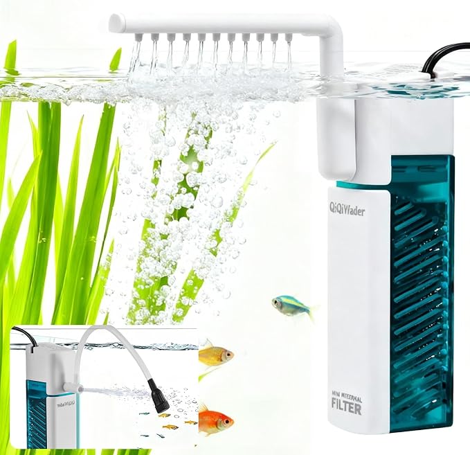 Small Fish Tank Filter, Aquarium Filter，Aquarium Internal Filter | Ideal for 10-20 gal fish tanks, 5W 110GPH with two modes. Works in fresh & saltwater.