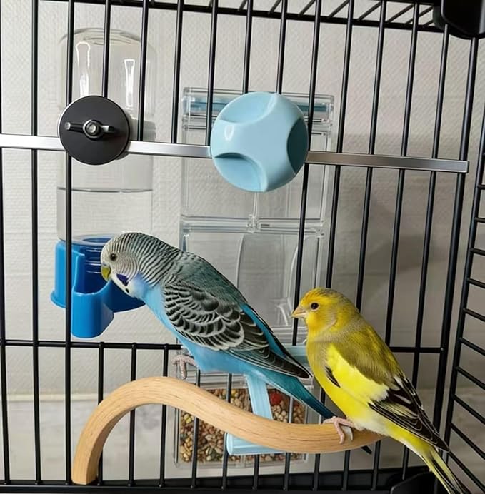 Automatic No Mess Bird Cage Feeder and Water Dispenser Set for Parakeet Cockatiel Parrot Lovebird, 2 in 1 Cage Hanging Food Bowl for Small Birds, No Spill Bird Feeder Container