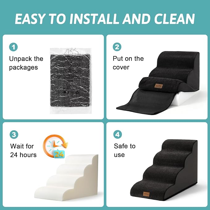 COZY KISS Dog Stairs for High Bed 22.6" H, Small Dog Step for Puppy, Older or Cat, Curved Ramp for Car, Ladder with High Density Foam, Lightweight, Durable, 15.7x33x22.6 inch, 5 Step, Black