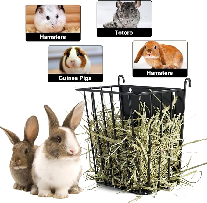 LUAVIARU Upgrades Rabbit Hay Feeder - Guinea Pig Hay Feeder - Metal Frame Hay Rack with Adjustable Hook - Less Wasted - for Guinea Pigs - Chinchilla Bunny Cage Accessories - Bunny Feeder