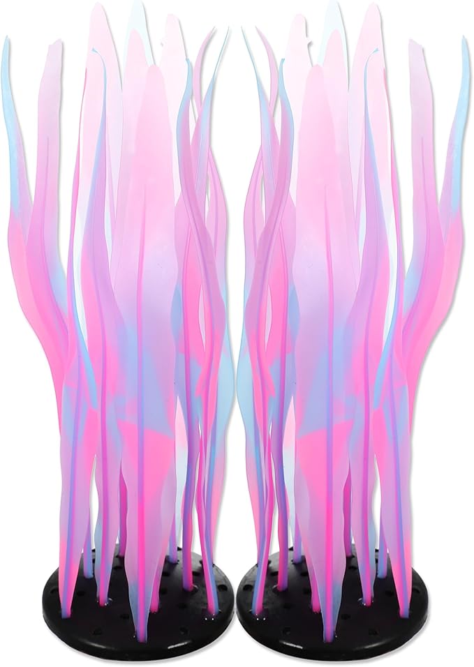 Aquarium Glowing Kelp Plant, Soft Silicone Glowing Decorations Pink 2pcs