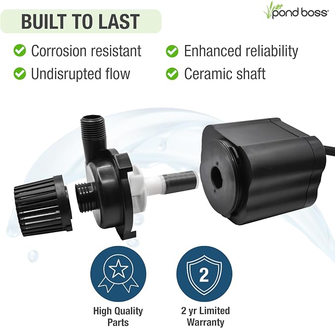 pond boss 800 GPH Submersible Water Pump for Hydroponics, Aquaponics, and Ponds – Adjustable Flow, Quiet Operation, Threaded Adapter, 16 ft Cord