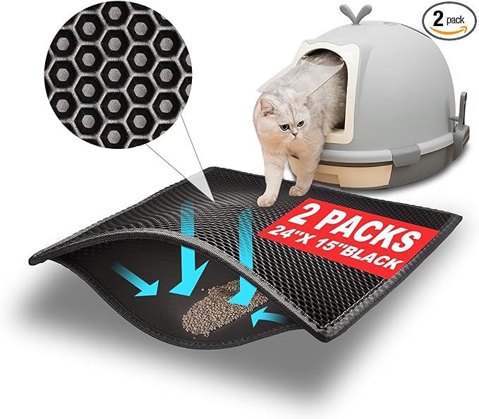 Pieviev 2 Packs Cat Litter Mat Double Layer Waterproof Urine Proof Trapping Mat (24"X15", Black)