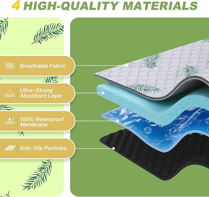 WanpeeGoo Washable Pee Pads for Dogs, 2Pack Reusable Puppy Pads, Super Absorbent & Leakproof Dog Pads, Anti-Slip Dog Pee Pads for Puppy Training & Incontinence, Leaf Pattern 36"x54"