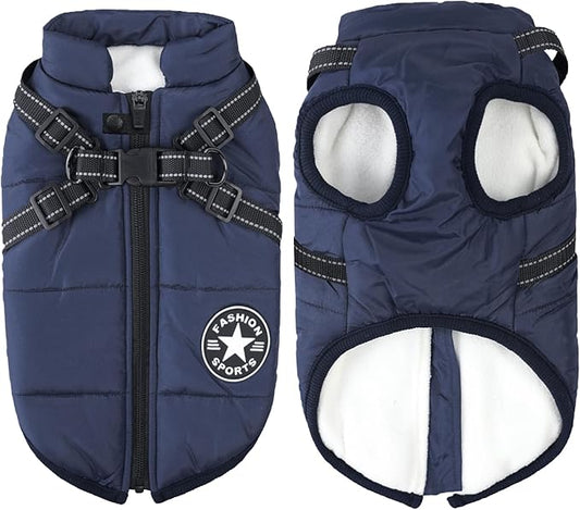 Aiboria Dog Jackets for Winter Windproof Waterproof 2 in 1 Outfit Cold Weather Coat Dog Vest Harness Puppy Winter Warm Jacket Small Blue L