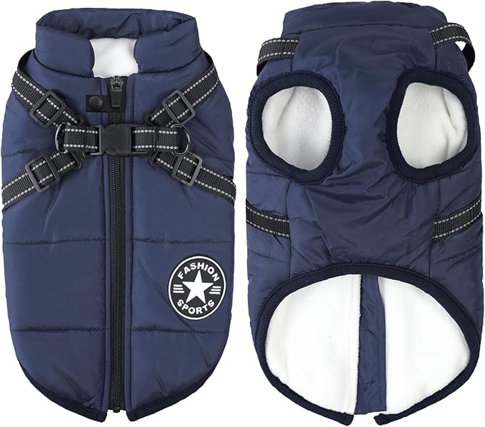 Aiboria Dog Jackets for Winter Windproof Waterproof 2 in 1 Outfit Cold Weather Coat Dog Vest Harness Puppy Winter Warm Jacket Small Blue M