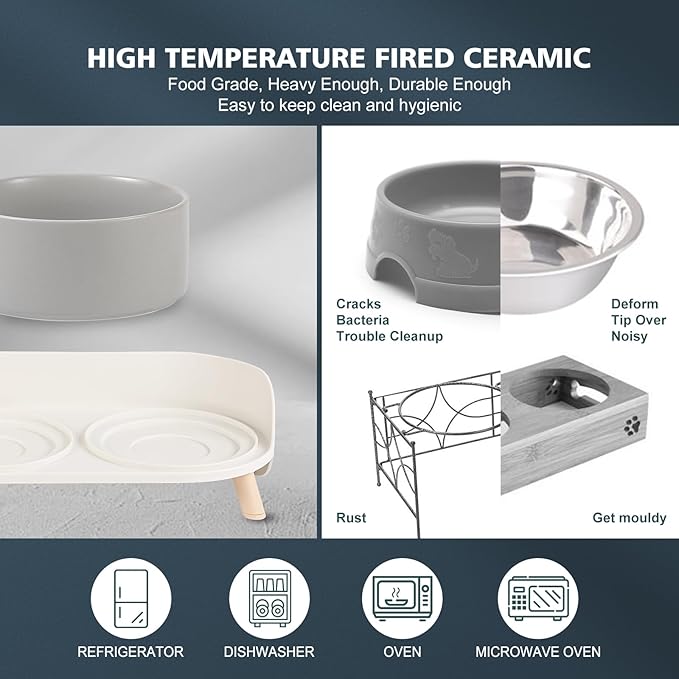 Elevated Ceramic Dog Bowl Set - Double Dog Feeding Bowls with Stand Splash Proof - Raised Dishes for Food and Water - Ideal for Small to Medium Dogs - 2 x 850 ml - 28.74 oz