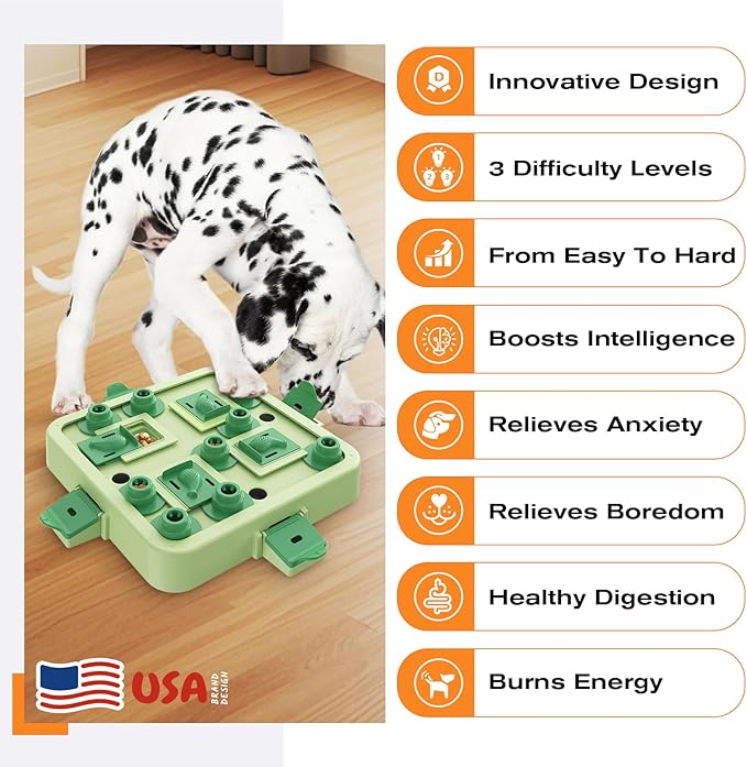 KADTC Dog Chess Puzzle Toy, Large Size, 3 Levels of Step-by-Step Challenge, Beginner to Advanced Slow Feeder & Mental Stimulation for Smart Dogs Enrichment Toys