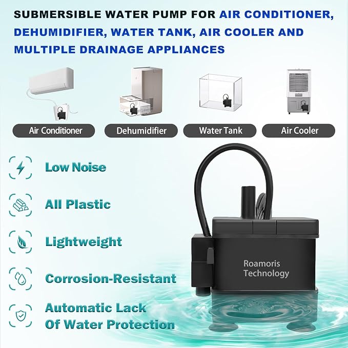 Small Pump With Level Sensor 110V Automatic Submersible Water Pump Mini HVAC Condensate Pump For Dehumidifier,Air Conditioner, Ice Maker, Furnace,Air Cooler,Auto Shut Off,PM01