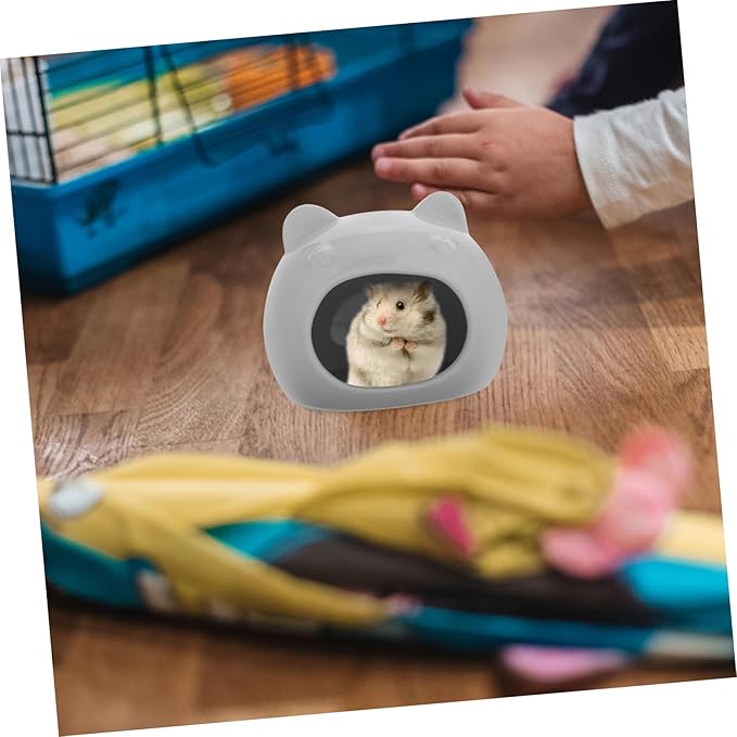 Ceramic Hamster Hideout House for Small Animals Cute Bed and Habitat for Gerbils and Hamsters Washable for Interactive Play and Exploration Grey Color