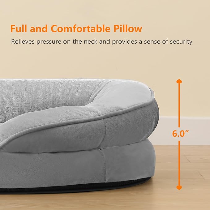 Dwanton Orthopedic Dog Bed for Medium Dogs with Gel Memory Foam, Waterproof Dog Sofa, Washable Pet Bed with Four Sided Bolster Cushion, Removable Cover & Non-Slip Bottom, 36", Light Gray