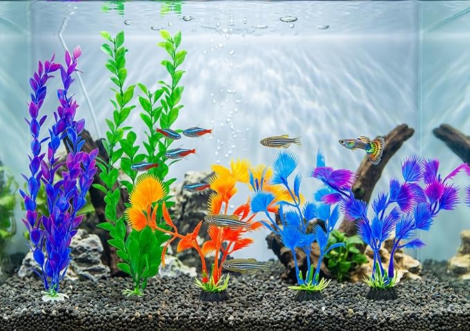 25 Pack Aquarium Plants, Fish Tank Decoration Colorful Artificial Fish Tank Decor Plants Aquarium Decorations for Household and Office Aquarium Simulation, Small to Large and Tall