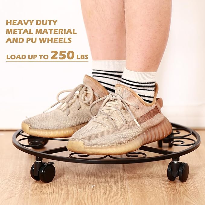 5 Pack Plant Caddy with Wheels Heavy Duty 13.5 Inch Metal Plant Stand on Wheels Plant dolly Rolling Stand Plant Roller with Casters for Indoor and Outdoor with 5 Pack Plastic Saucers, Black