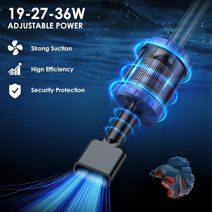 Electric Aquarium Vacuum Gravel Cleaner: 36W Fish Tank Cleaner Vacuum with Strong Suction for Water Change Wash Sand Algae Cleaner Water Shower and Water Circulation, Timed Off | Multifunctional Cleaning Tools, Water Change, Sand Washing, Water Filtrat...