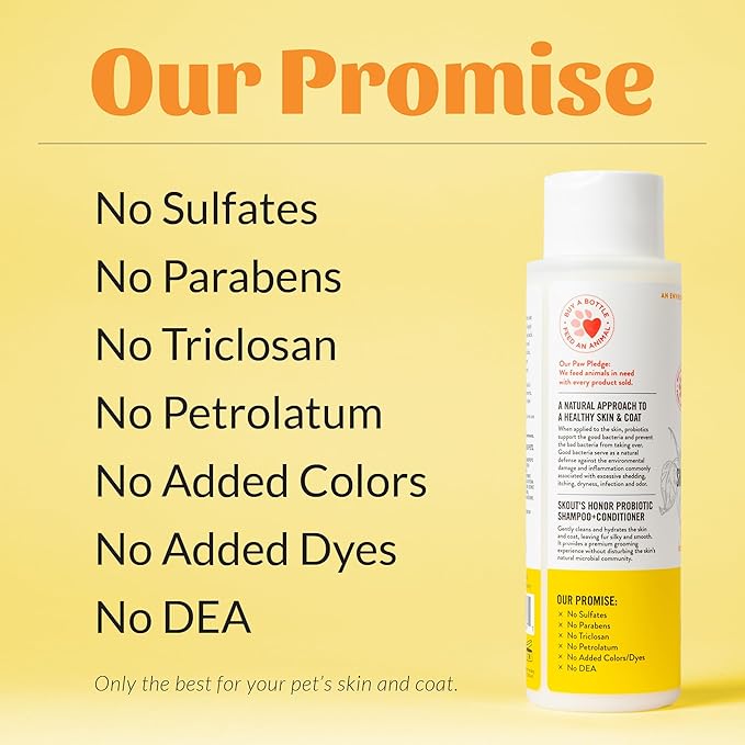 SKOUT'S HONOR Probiotic Cat Shampoo & Conditioner with Avocado Oil & Omega-3s, 97% Natural, Paraben & Sulfate-Free, Cruelty-Free, Defend Against Itch, Dryness, Irritation, 16oz, Honeysuckle