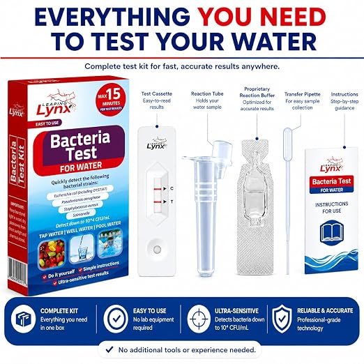 Bacteria Water Test Kit – Coliform, E. coli Detection for Well & Tap Water | Rapid Home Drinking Water Screening Kit with Lab-Quality Results | Leaping Lynx