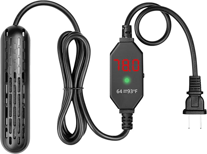 YukiHalu Small Aquarium Heater 25/50/100/150W with Protective Cover, Mini Fish Tank Heater, External Controller, Temperature Adjustable, Digital Display, Used for 5/10/20/30 Gallons (100W-20Gallon) | 25/50/100/150W Options, Protective Cover, External C...