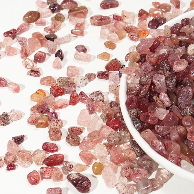 Erliway Natural Strawberry Quartz Tumbled Chips Crushed Crystal Stone 7-9mm | Polished Healing Crystal Chips Healing Reiki Crystal Jewelry Making Home Decoration, Aquarium, Vase Fillers, Plants Décor