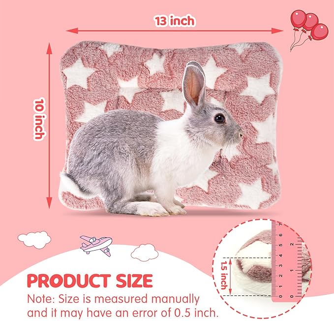 2 Pack Bunny Bed - 10 x 13 Inch Rabbit Pee Pads Bedding - Washable and Thickness Upgrade(Pink,M)
