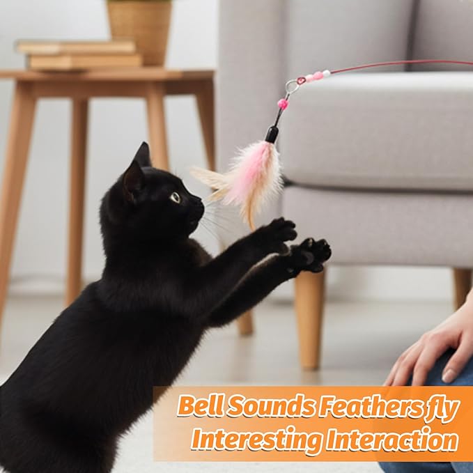 Cat Feather Toy, 4PCS Cat Toys for Indoor Cats Interactive Cat-Feather Wand Cats Feather Toys for Bored Indoor-Cat Chase and Exercise