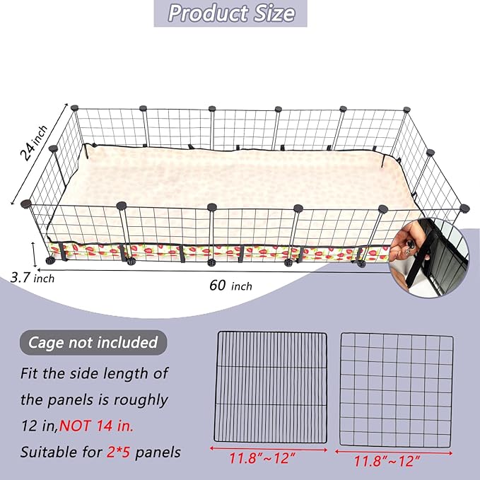 Guinea Pig Cage Liner，Washable Waterproof Oxford Cloth Cage Liners for Small Animals,Hamster Chinchilla Hedgehog Rabbit and Other Small Animals Not Include Cage (24x60 inches)