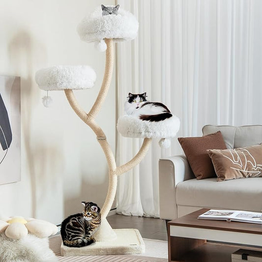 PETSITE 70" Tall Cat Tree, Cat Tower with Scratching Posts and Board, Multi-Level Cat Tower for Large Cats 20 lbs+ with 3 Cozy Perches and Dangling Balls, Modern Cat Tree for Indoor Cats Large Adult