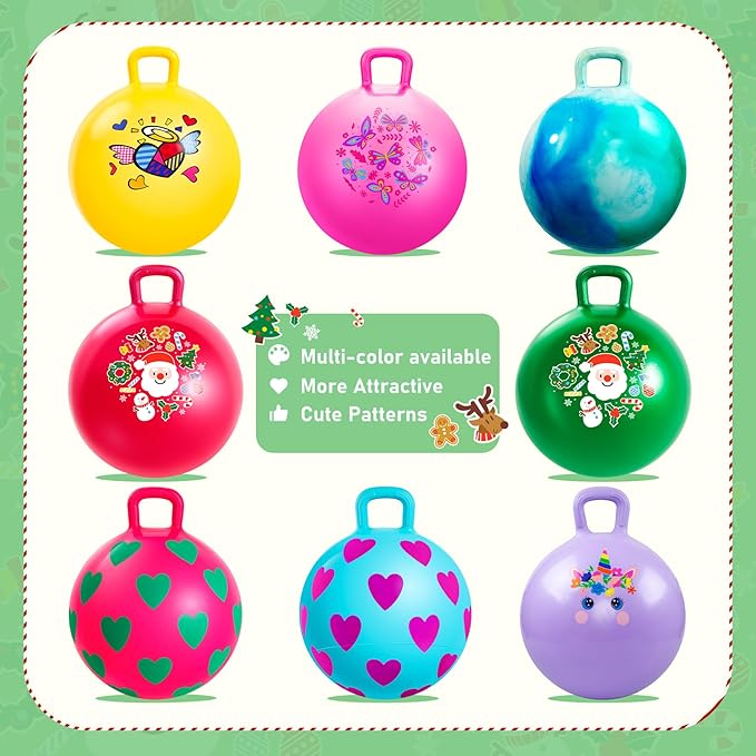 2-Pack Hopper Ball for Kids 18In Sit On Bouncy Ball with Handle with Christmas Reindeer Ears, The Top Green & Red Christmas Boys Girls Gifts for 4 5 6 7 8 Yr Old Indoor Outdoor Active Play