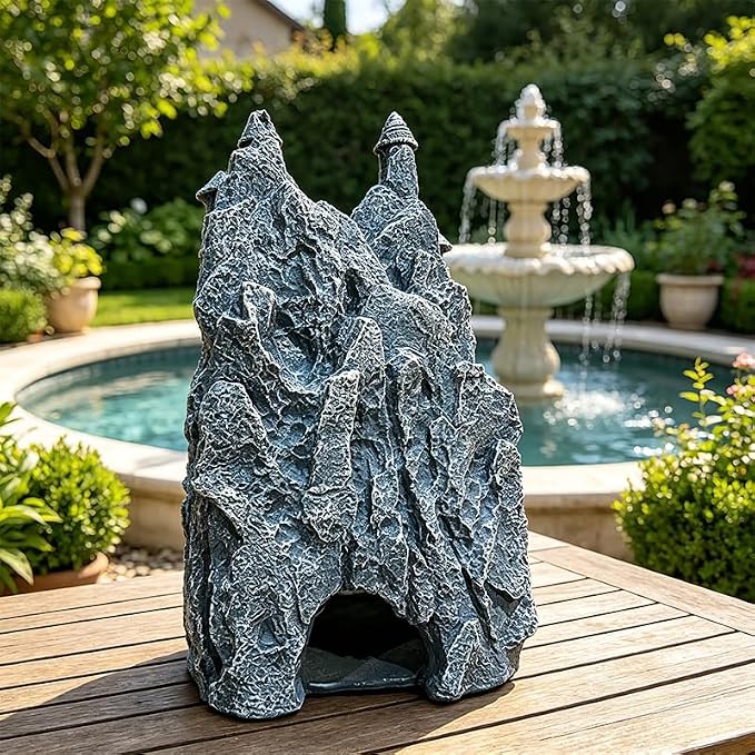 Teaeeno Age-of-Magic Wizard’s Castle Aquarium Décor-Resin for Freshwater and Saltwater Fish Tanks-Large House Ornament Kit -Cute Fish Tank Decor Aquarium Decor-Charming Castle Decor Statue(Stone)