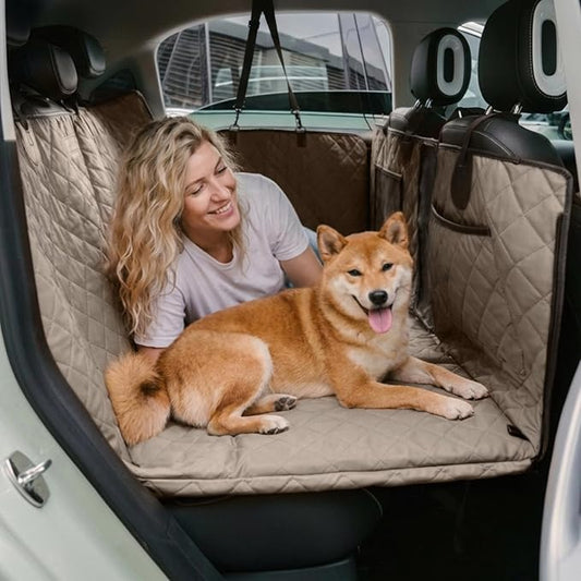 FUNNY FUZZY Dog Car Seat Cover, Back Seat Extender for Dogs - 420Lb Hard Bottom Waterproof Pet Car Seat Cover, 600D Heavy Duty Pet Hammock with Non-Slip Bottom for Cars, SUV, Trucks