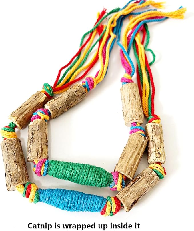 IUHKBH Silvervine Cat Toy, 2 Packs Colorful Chew Ropes with Silvervine Sticks and Refillable Natural Catnip Bag for Teeth Cleaning Safe Interactive Toy for Indoor Cat Kitten