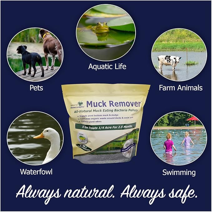 Muck Remover Pellets 5 lb (10 Scoops) | Pond Tablets Treat 1.25 Acres | Lake Muck Remover, Pond Sludge Reducer | Farm Pond Treatment