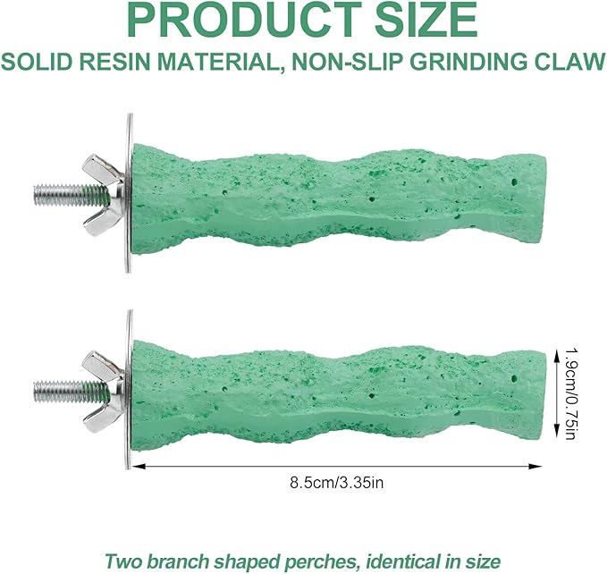 2pcs Bird Beak Grinding Stone, Parrot Cage Perch Stand Bird Claw Trimming & Chewing Toy Accessories for Budgies Parakeets Cockatiels Conures Supplies (Green)