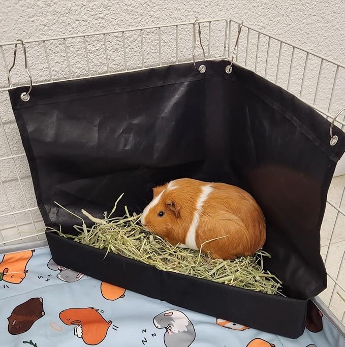 Hayzee Original Guinea Pig Hay Holder Feeder Litter Box Less Mess Encourages Natural Burrowing Instincts and Provides Ample Supply of Hay to Guinea Pigs and Rabbits (Black, Corner Triangle)