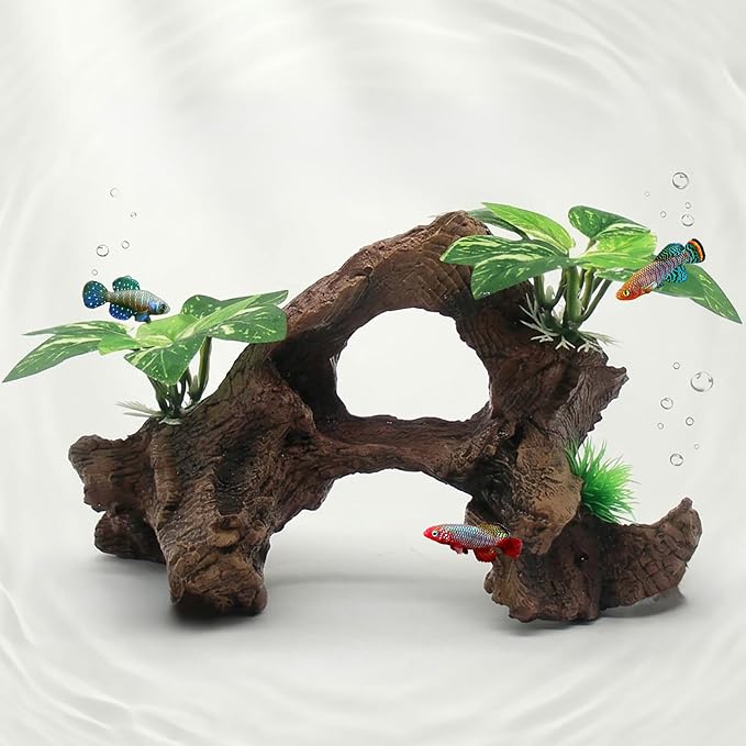 relaqcc Fish Tank Decorations Artifical Driftwood Cave Aquarium Decoration Ornaments Silk Aquarium Plants for Betta Fish Tank Accessories