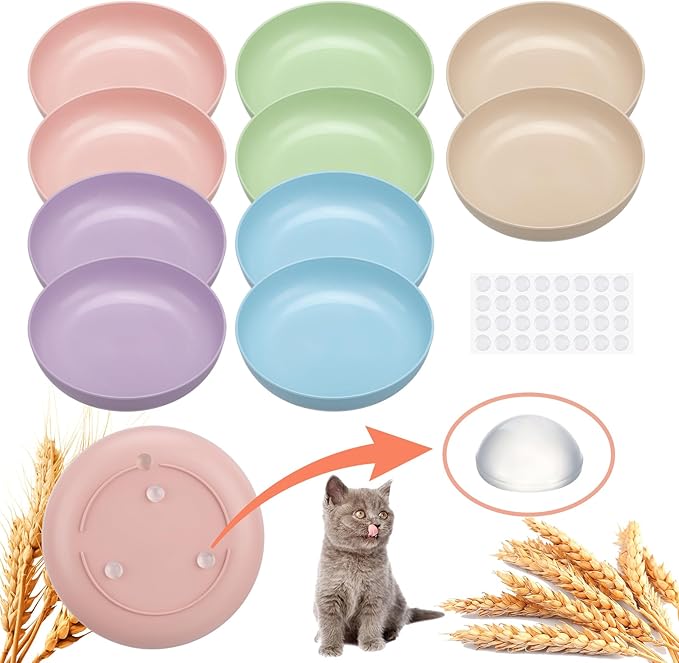 10 Pcs Whisker Fatigue Cat Bowl, 5.5 Inch Shallow Cat Food Dish with Non Slip Feet Flat Cat Food Plates Kitten Cat Food Bowl Set for Wet Food and Water