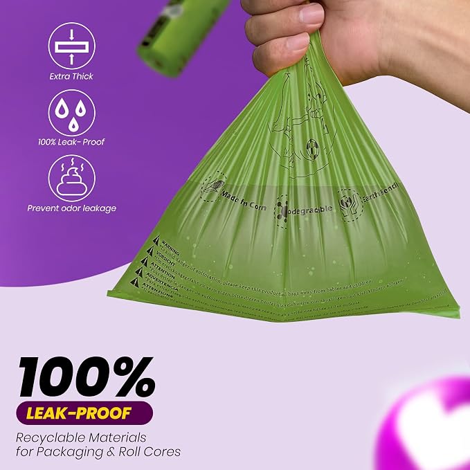 Dog Poop Bags-150 Counts with Leash Dispenser (10 Rolls), Biodegradable Poop Bags, Eco-friendly and Easy to Open, Thick Dog Waste Bags (Green)
