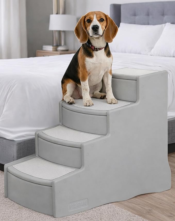Pet Gear Pet Step IV Pet Stairs, Sea Salt | 4 Step, For Cats/Dogs, Removable Washable Carpet Treads, Supports 150 Pounds, No Tools Required