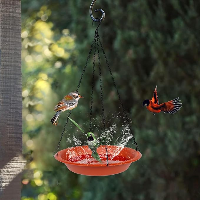 Hanging Bird Bath for Outdoors Heavy Duty, 12 inch BirdBath Bowl Only with Rust-Proof Black Chains, Hanging Bird Feeder for Garden Backyard Decor (Terracotta 1 Pack)