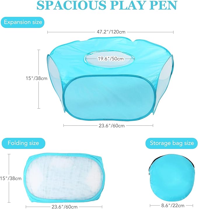 Prime Pets Small Animal Playpen, Guinea Pig Playpen, Foldable Hamster Cage Tent with Zipper Cover, Waterproof Play Yard Fence for Hamster Rabbit Kitten, Indoor Small Pet Exercise Pen