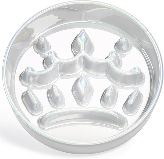 LE TAUCI Ceramic Slow Feeder Dog Bowls Small Breed, 0.6 Cups Dog Food Dish for Fast Eaters, Puzzle Bowl for Small Dogs and Cats,Crown Silver