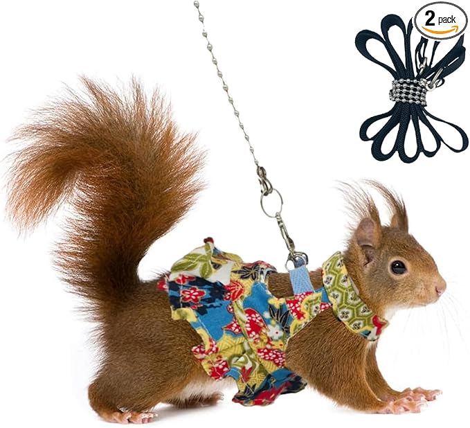 Guinea Pig Harness Skirt Clothes and Leash, Adjustable Hamster Ferret Harness and Leash Set, No Pull Walking Vest for Ferrets, Chinchillas and Similar Small Animals (flowercolor S