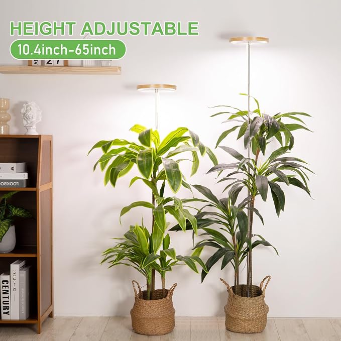 LORDEM Bamboo Grow Light for Indoor Plants, 2 Pack | Full Spectrum LED, Height Adjustable, Auto Timer 4H/8H/12H, 4 Dimmable Levels, Ideal for Large Tall Plants