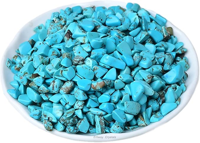 Erliway 100g Natural Turquoise Crystal Chips 7-9mm Tumbled Stones | Small Crushed Crystal Stone, Polished Crystals Chips for Fish Tank, Healing Tumbled Rocks for Reiki Jewelry Making Home Décor