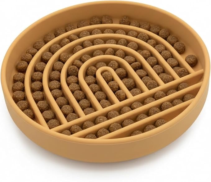 Should We Go? Slow Feeder for Dogs & Puppies, The Slowdown Bowl Silicone Slow Eating, Modern Lick Mat Design, Reduces Gulping, Fits 2 Cups, 7.5” Across x 1.5” Tall, Mealtime Challenge, Medium-Honey