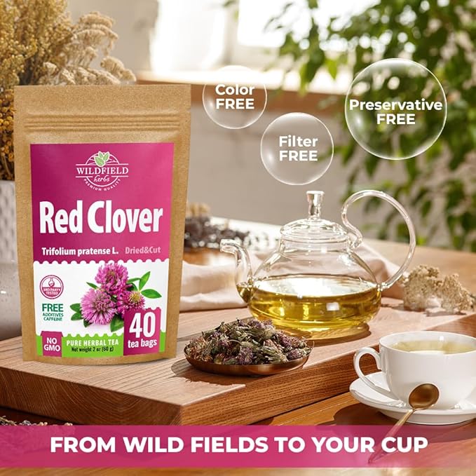 40 Bags Red Clover Herb Tea (Trifolium Pratense) – 40 Count 1.5g Herbal Bags Trébol Rojo